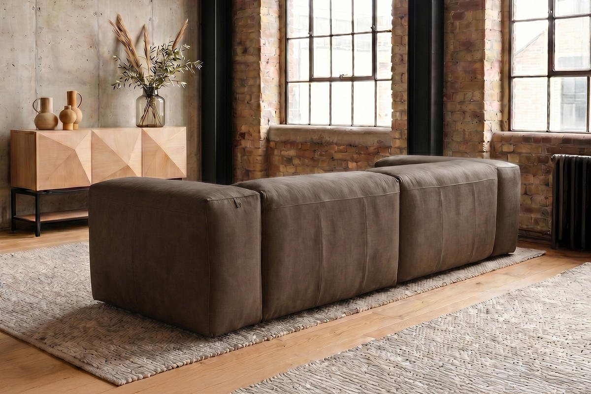 SOFA CELESTE Dunkelbraun Leder - Dunkelbraun/Schwarz, Leder/Kunststoff (302/114cm) - KAWOLA