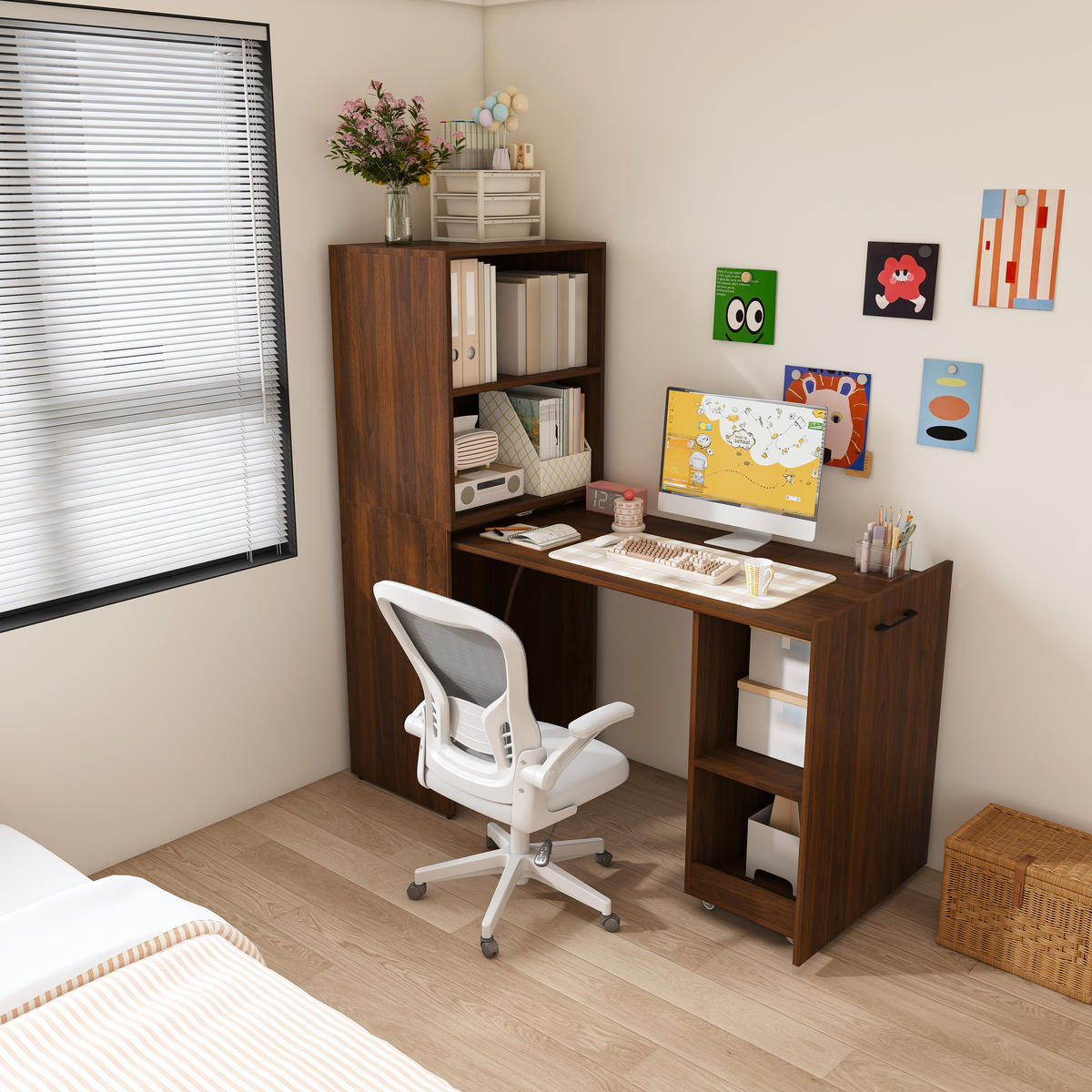 SCHREIBTISCH mit Stauraumschrank platzsparender Klappschreibtisch - Nussbaumfarben, Holzwerkstoff (55/80/136cm) - Gisaae