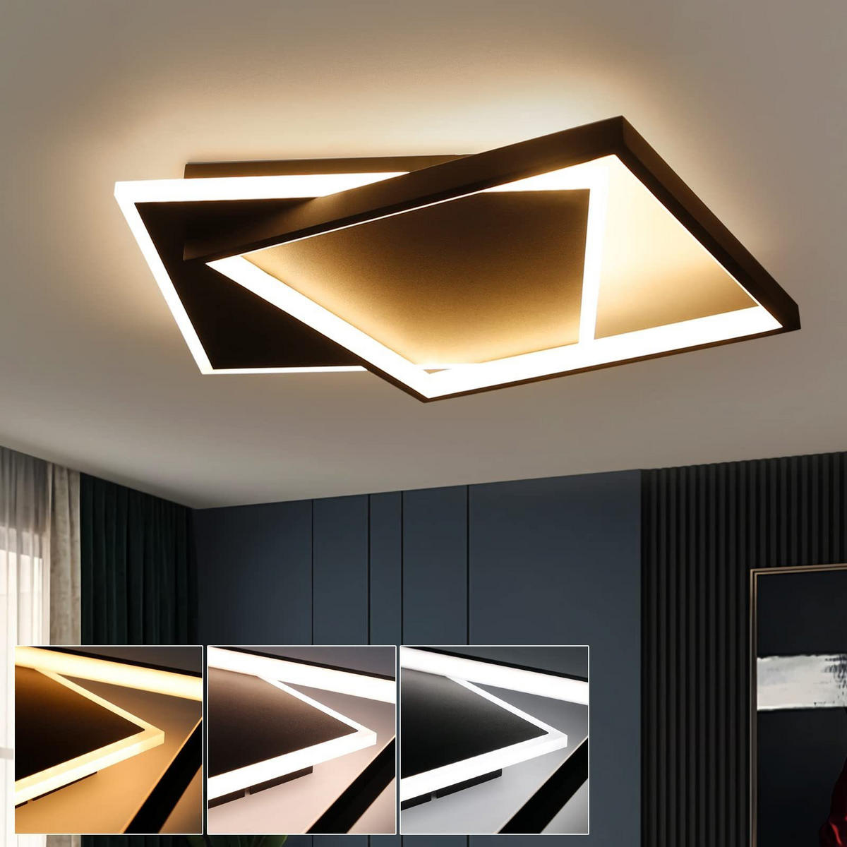 LED-DECKENLEUCHTE Daniela 44/40/6 cm - Schwarz, Metall (44/40/6cm) - ZMH