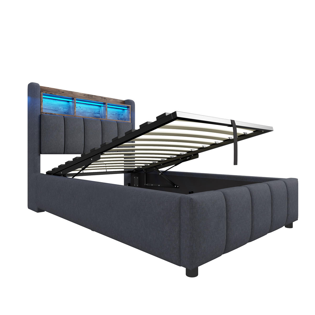 STAURRAUMBETT 90/200 cm DE-01949, in Grau, mit LED, USB und hydraulischem Stauraum - Grau, Metall (90/200cm) - ComfortXL
