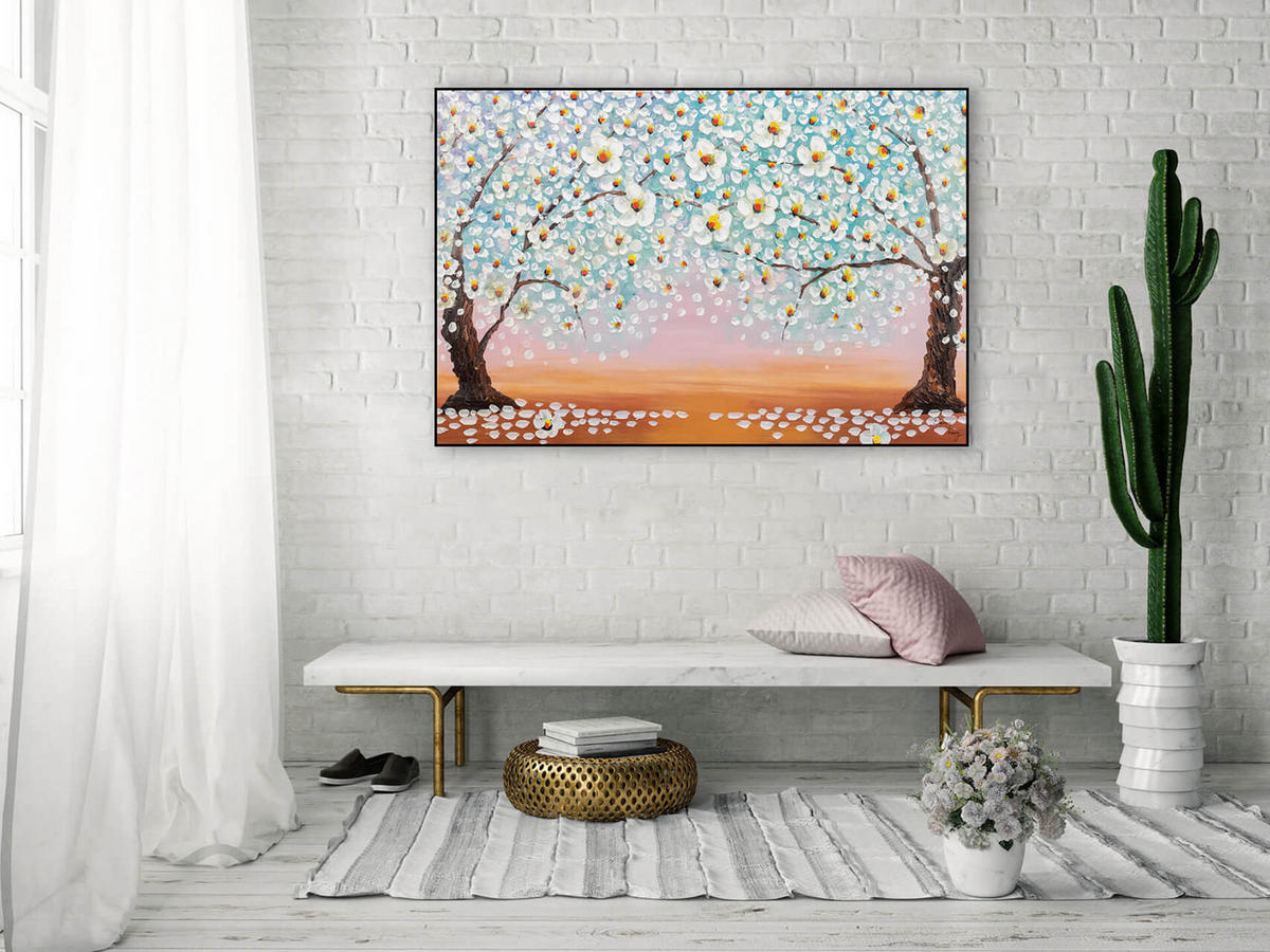 ACRYLBILD HANDGEMALT 120/80 cm - Weiß/Orange, Holz/Textil (2.02/80cm) - KUNSTLOFT