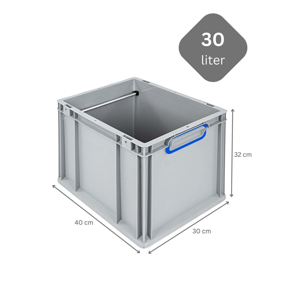 HÄNGEREGISTERBOX NextGen, HxBxT 32x30x40cm, 30 Liter, Griffe blau geschlossen, Grau - Grau, Kunststoff (30/32/40cm) - PROREGAL