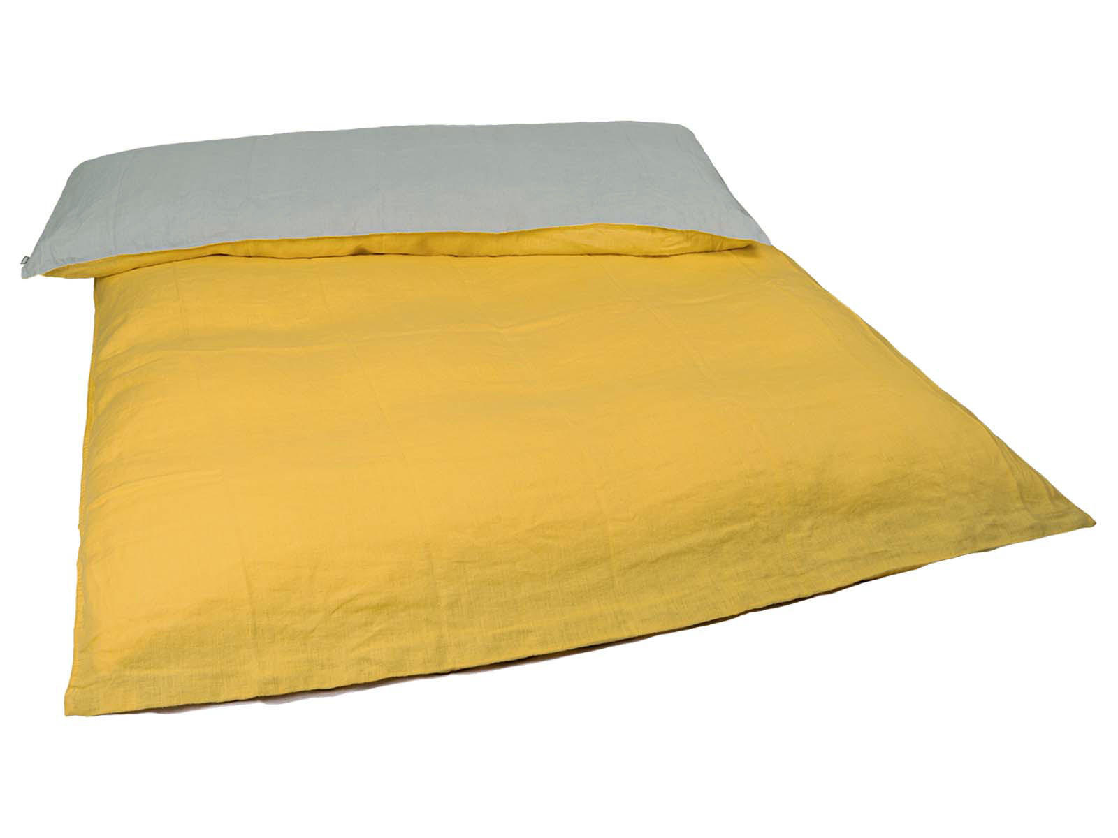 WENDE-BETTDECKENBEZUG Doubleface reines Leinen grau/gelb 135/200 cm - Gelb/Grau, Naturmaterialien (135/200cm) - beties Heimtextil