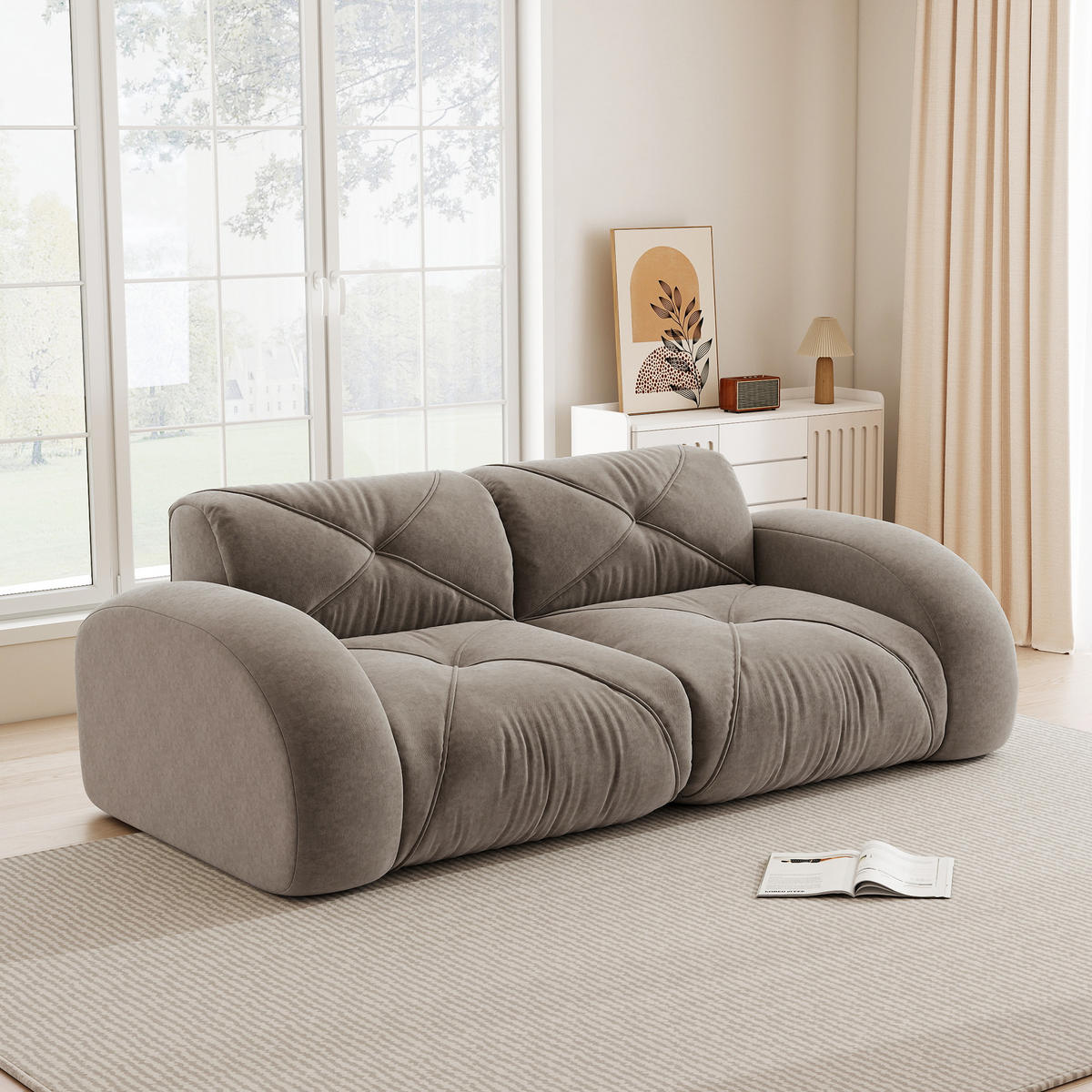 2-SITZER SOFA Chenille Taupe Modular - Braun, Textil (204/76/95cm) - WISHDOR