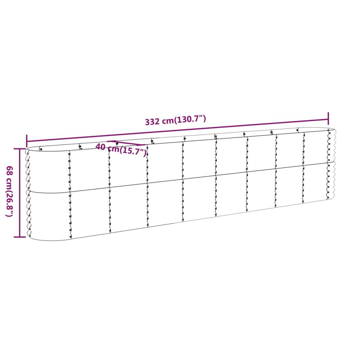 HOCHBEET Verzinkter Stahl 332/40/68 Cm Grau - Grau, Metall (332/68/40cm) - vidaXL
