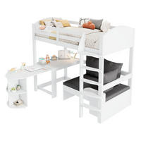 HOCHBETT 90/200 cm aus Massivholz mit Sofa und ausziehbarem Schreibtisch - Weiß, Holzwerkstoff (90/200cm) - Flora Grace