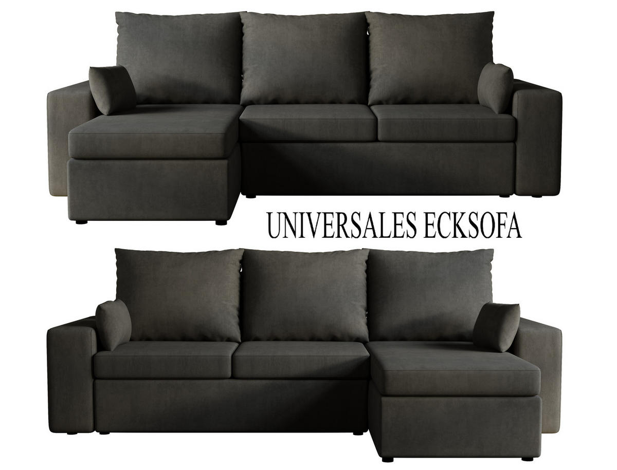 ECKSOFA Paco mit Bettkasten und Schlaffunktion, L-Form/XL-Form, Velourstoff, Universal - Graphitfarben, Holzwerkstoff (246/145cm) - 4ALL HOME