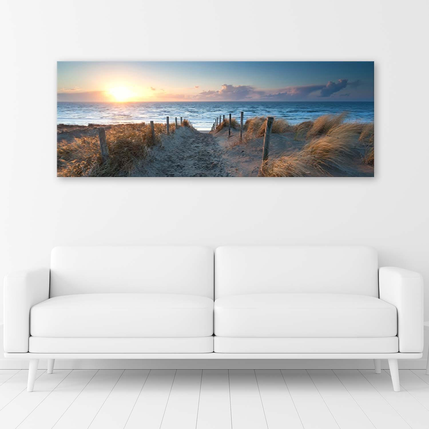 LEINWANDBILD Sonnenuntergang am Strand - Blau, Textil (90/30cm) - Feeby