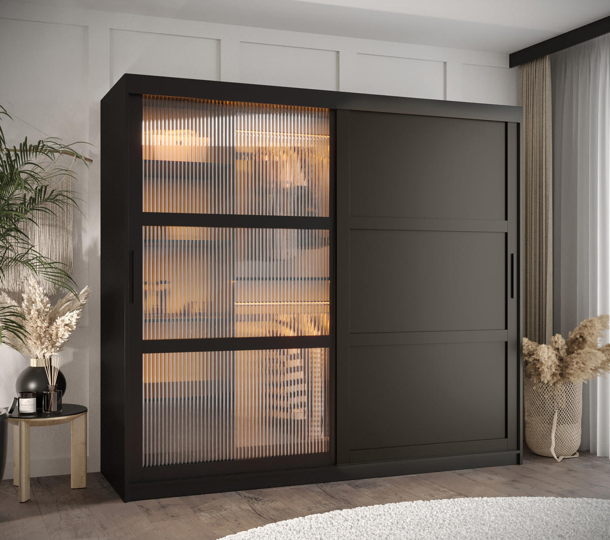 SCHWEBETÜRENSCHRANK 200/200/62 2-türig - Schwarz, Holz/Kunststoff (200/200/62cm) - Abiks Möbel