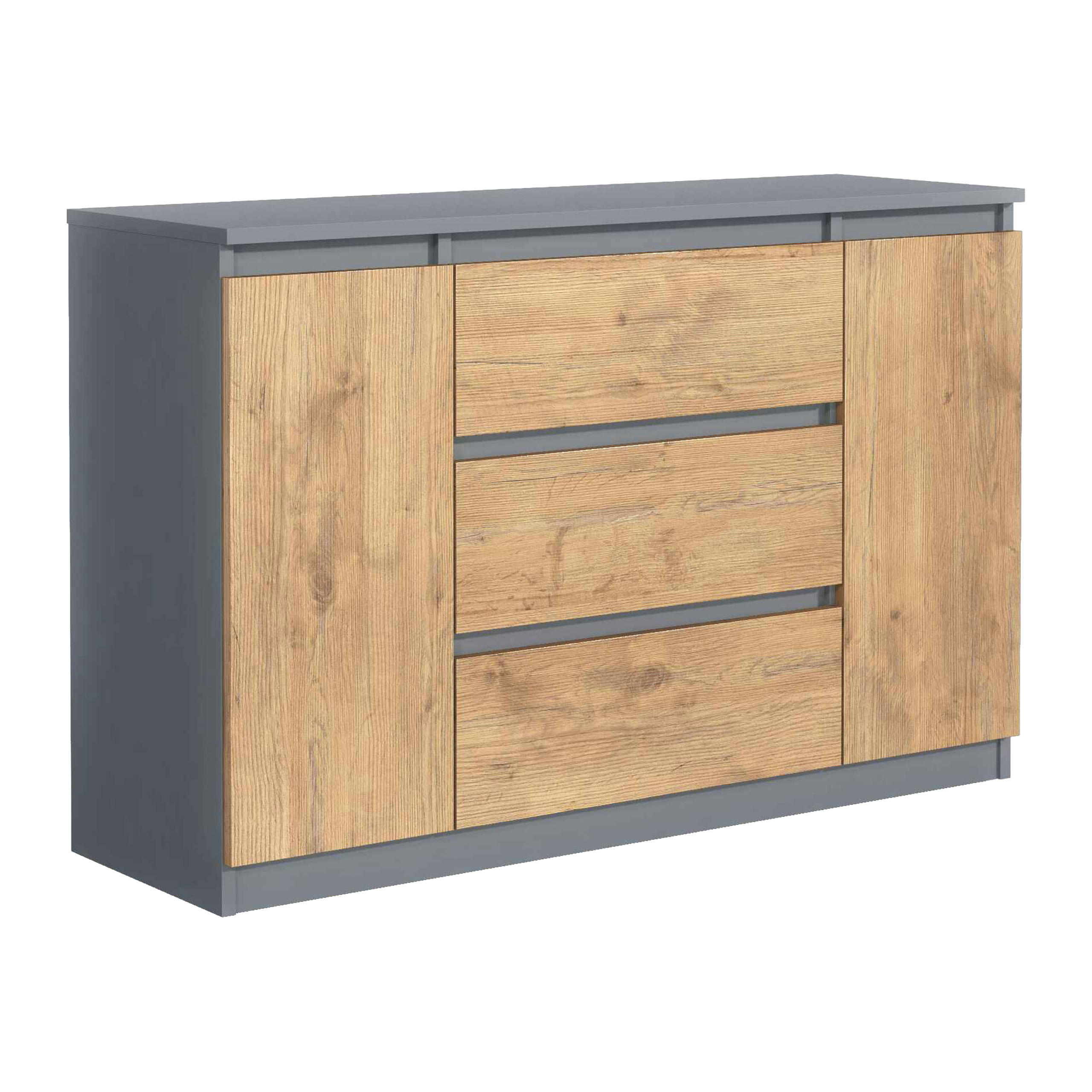 KOMMODE NUDO 120/78,5/39cm mit 3 Schubladen 2 Türen Anthrazit - Eichefarben/Anthrazit, Holzwerkstoff (120/78.5/39cm) - MASSENO