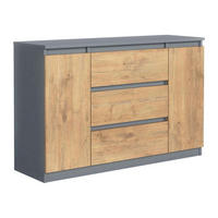 KOMMODE NUDO 120/78,5/39cm mit 3 Schubladen 2 Türen Anthrazit - Eichefarben/Anthrazit, Holzwerkstoff (120/78.5/39cm) - MASSENO