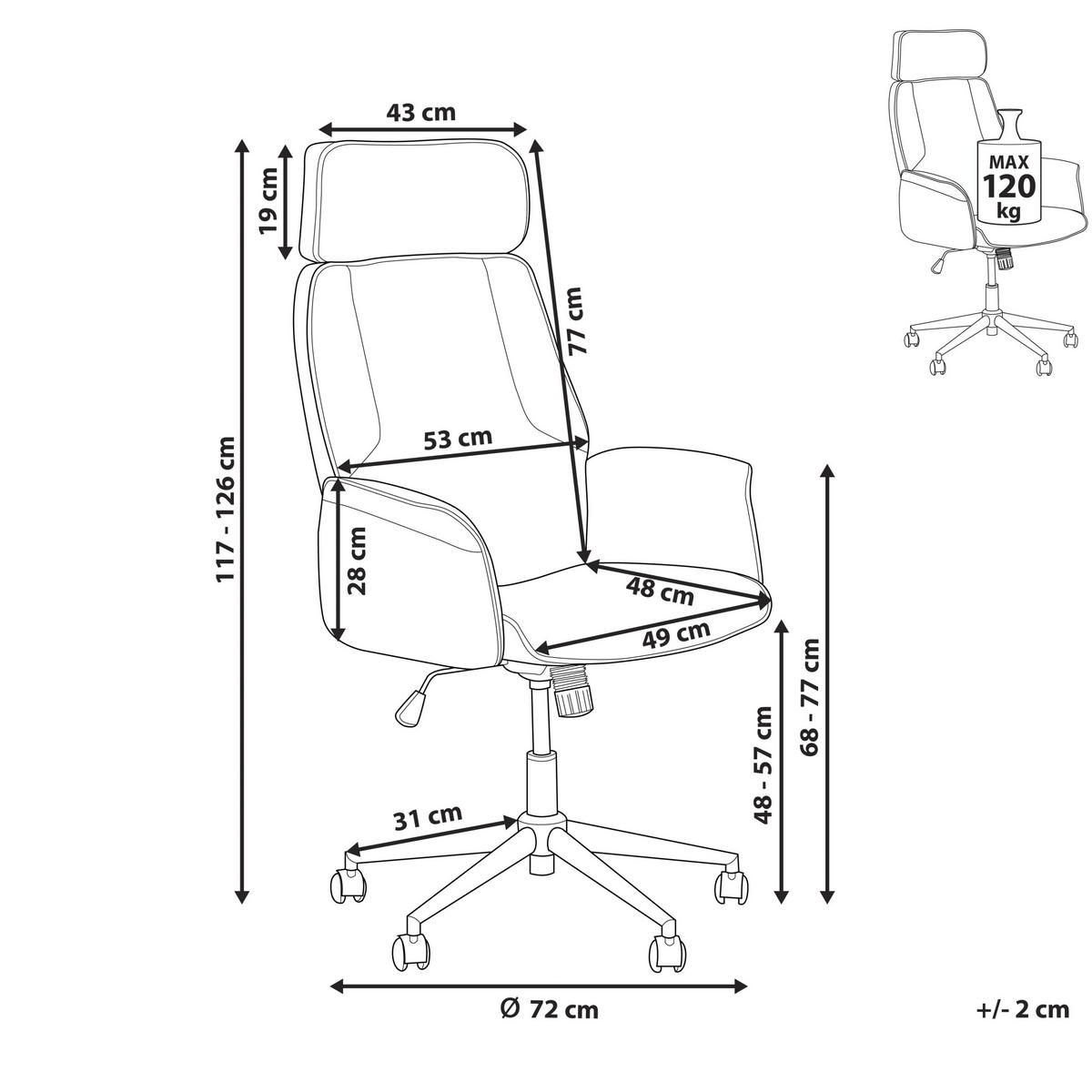 BÜROSTUHL Braun Pilot - Silberfarben/Braun, Textil (72/117/72cm) - Beliani