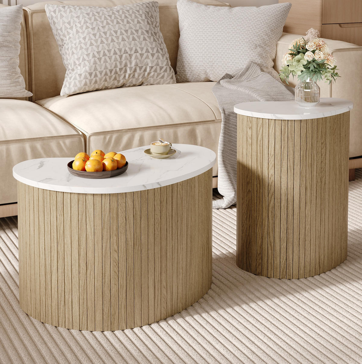 COUCHTISCH aus MDF 60x37x38 & 40x25x50 cm in Natur - Naturfarben, Holzwerkstoff (37/60/38cm) - Modfu