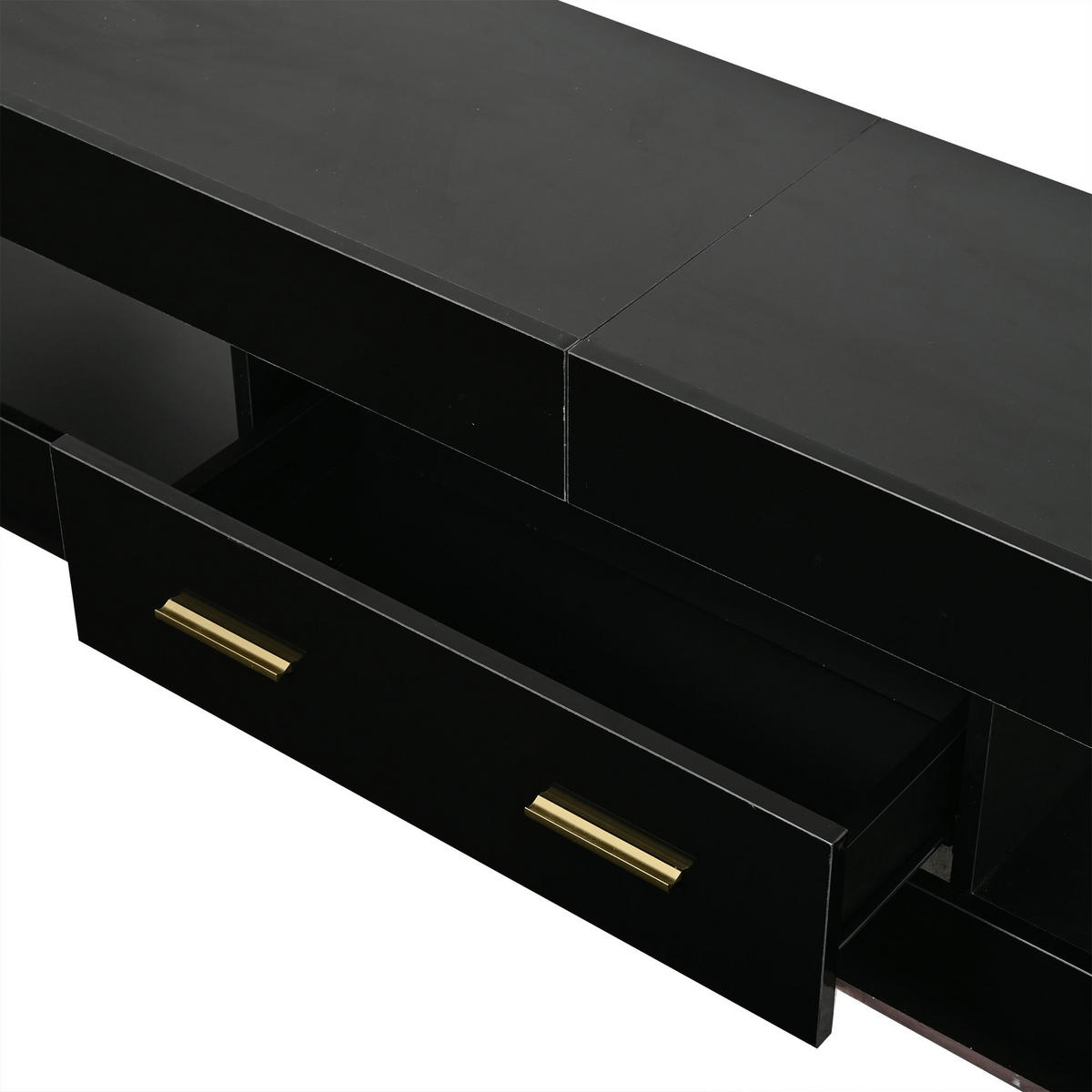 LOWBOARD in Schwarz, TV Schrank mit LED, Offenen Stauraum und Schubladen, 152/35/40cm, für Wohnzimmer - Schwarz, Holzwerkstoff (152/40/35cm) - STILVORA