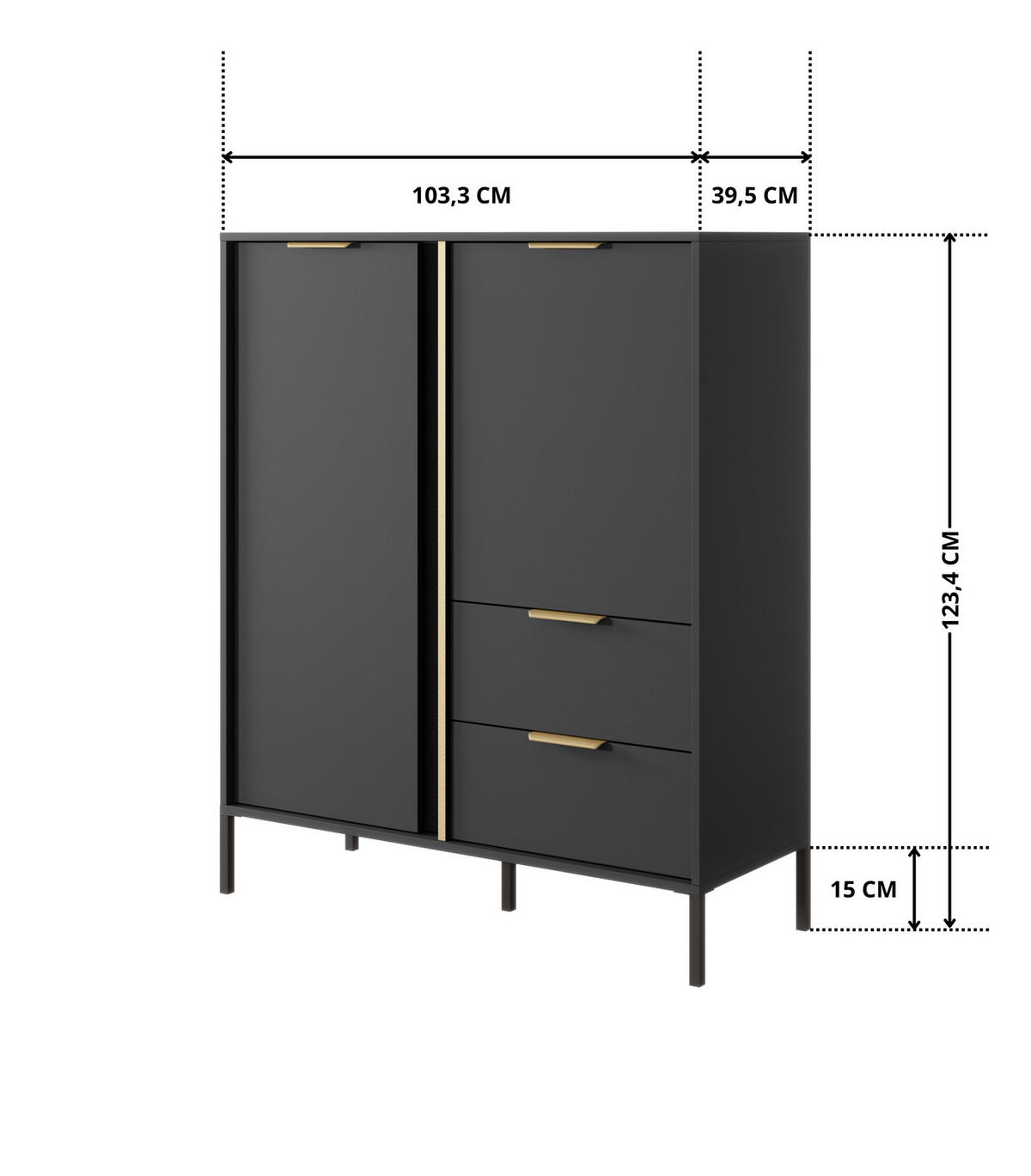 HIGHBOARD Valdi A 103 cm Anthrazit / Gold - mit 2 Türen und 2 Schubladen - Anthrazit/Gelb, Holz/Holzwerkstoff (103/123/39cm) - Ravio