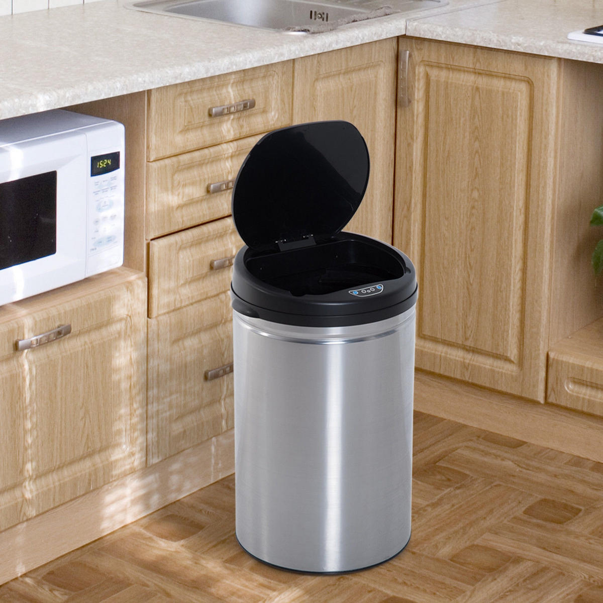MÜLLEIMER 30L Edelstahl Silber Automatischer Abfalleimer 30,5/51,5/30,5 cm - Silberfarben, Metall (30.5/51.5/30.5cm) - Rolipo
