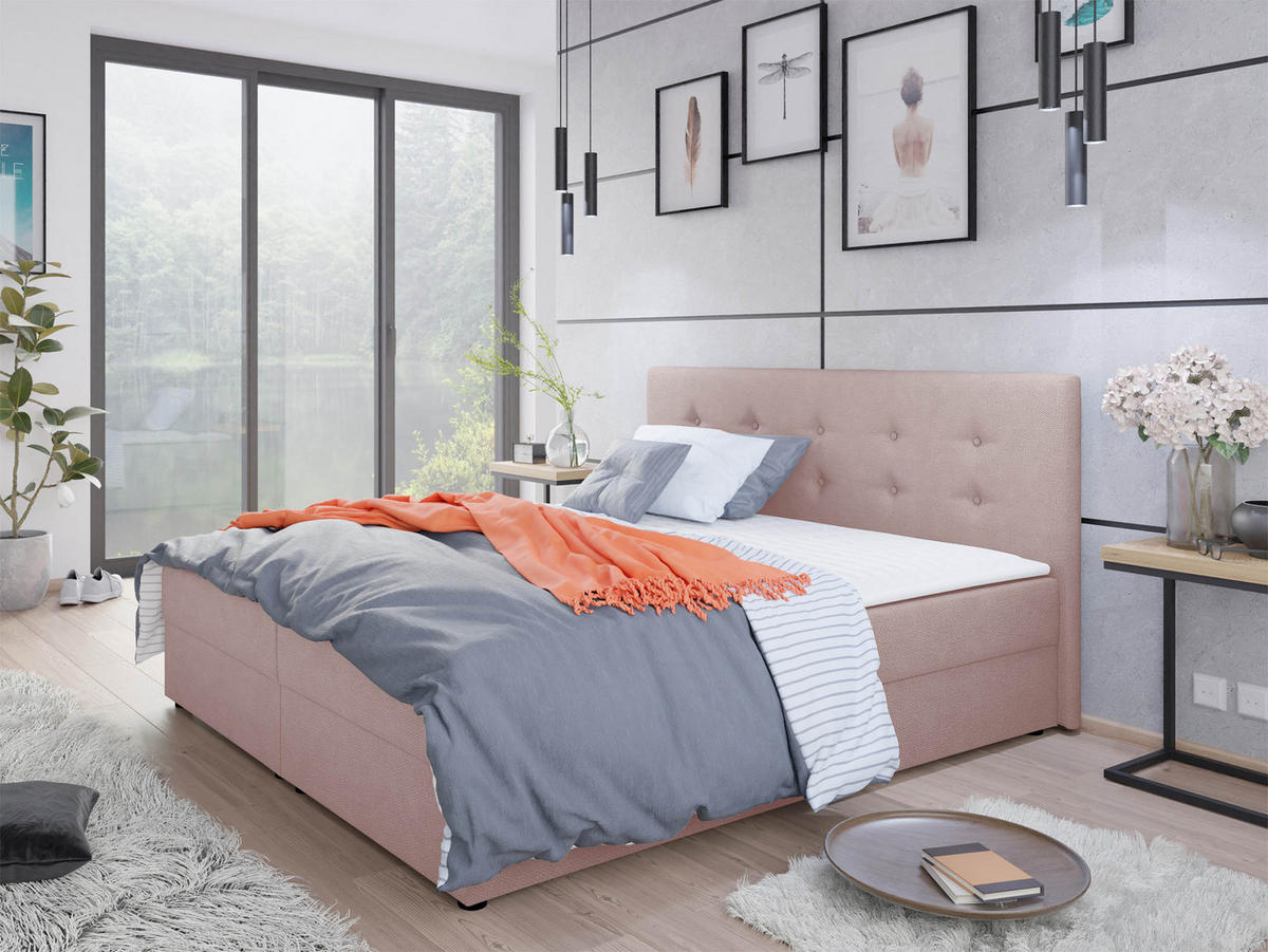 BOXBETT Fado I - Schwarz/Rosa, Holz/Kunststoff (160/200cm) - MIRJAN24