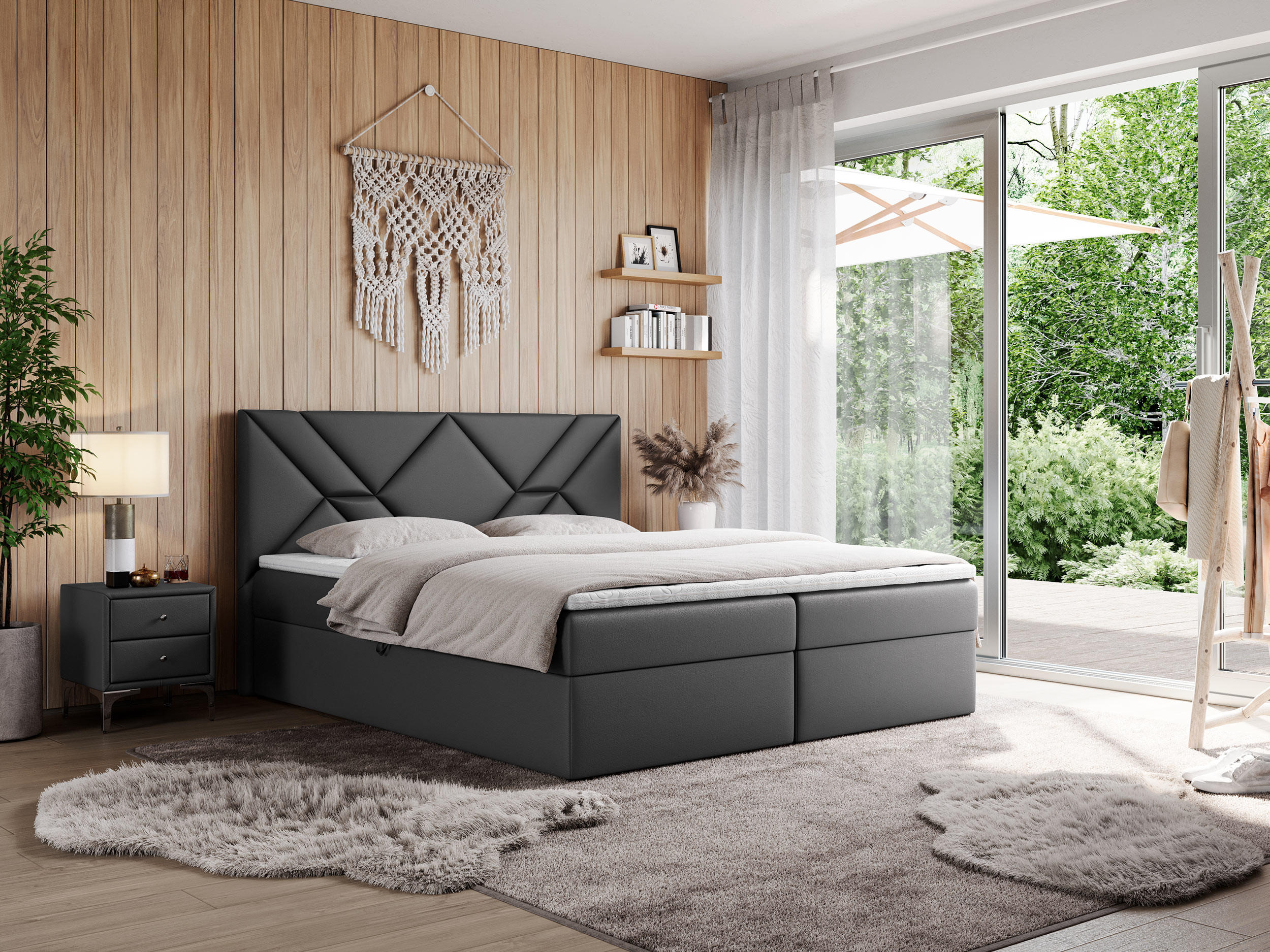 BOXBETT NEOMI 120/200 - Dunkelgrau Kunstleder - H3 - Visco - Dunkelgrau, Holz/Textil (120/200cm)