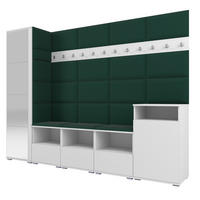 GARDEROBE NELA XI 250 cm (Modulare Flurmöbel Weiß mit Spiegel & Sitzpolster Flaschengrün 28 Großes Set) - Dunkelgrün/Silberfarben, Holz/Holzwerkstoff (250/187/40cm) - Ravio