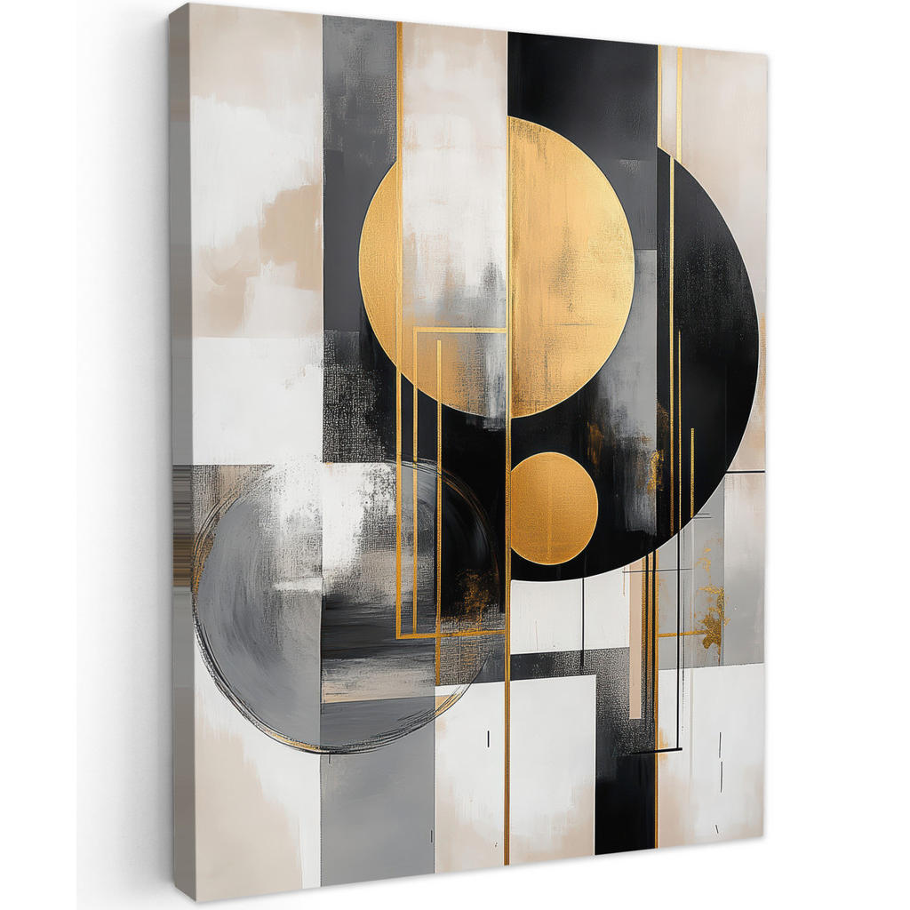 MuchoWow OBRAZ NA PLÁTNĚ Abstraktní - Zlato - Stříbro - Tvary - Estetické - Moderní 60x80 cm