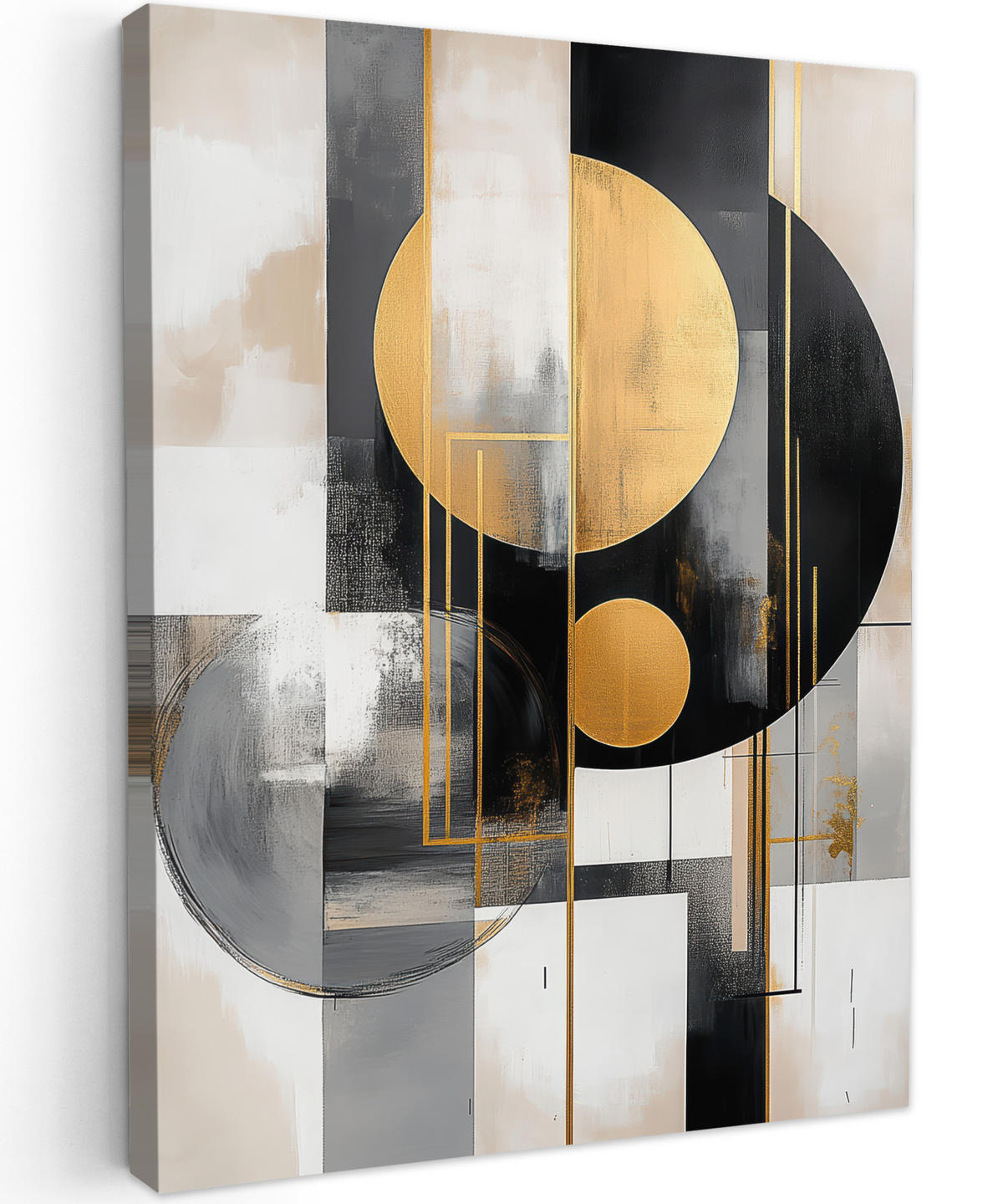 LEINWANDBILD Abstrakt - Gold - Silber - Formen - Ästhetisch - Modern 60x80 cm - Goldfarben, Textil (60/80cm) - MuchoWow