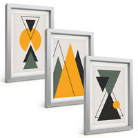 BILDER SET 3er Set - 20x30 cm Silberner Rahmen - Abstrakte geometrische Formen - Silberfarben, Kunststoff (20/30cm) - TULUP