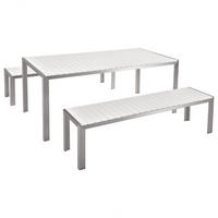 GARTENMÖBEL SET Kunstholz weiß 2 Bänke Nardo - Silberfarben/Weiß, Kunststoff - Beliani