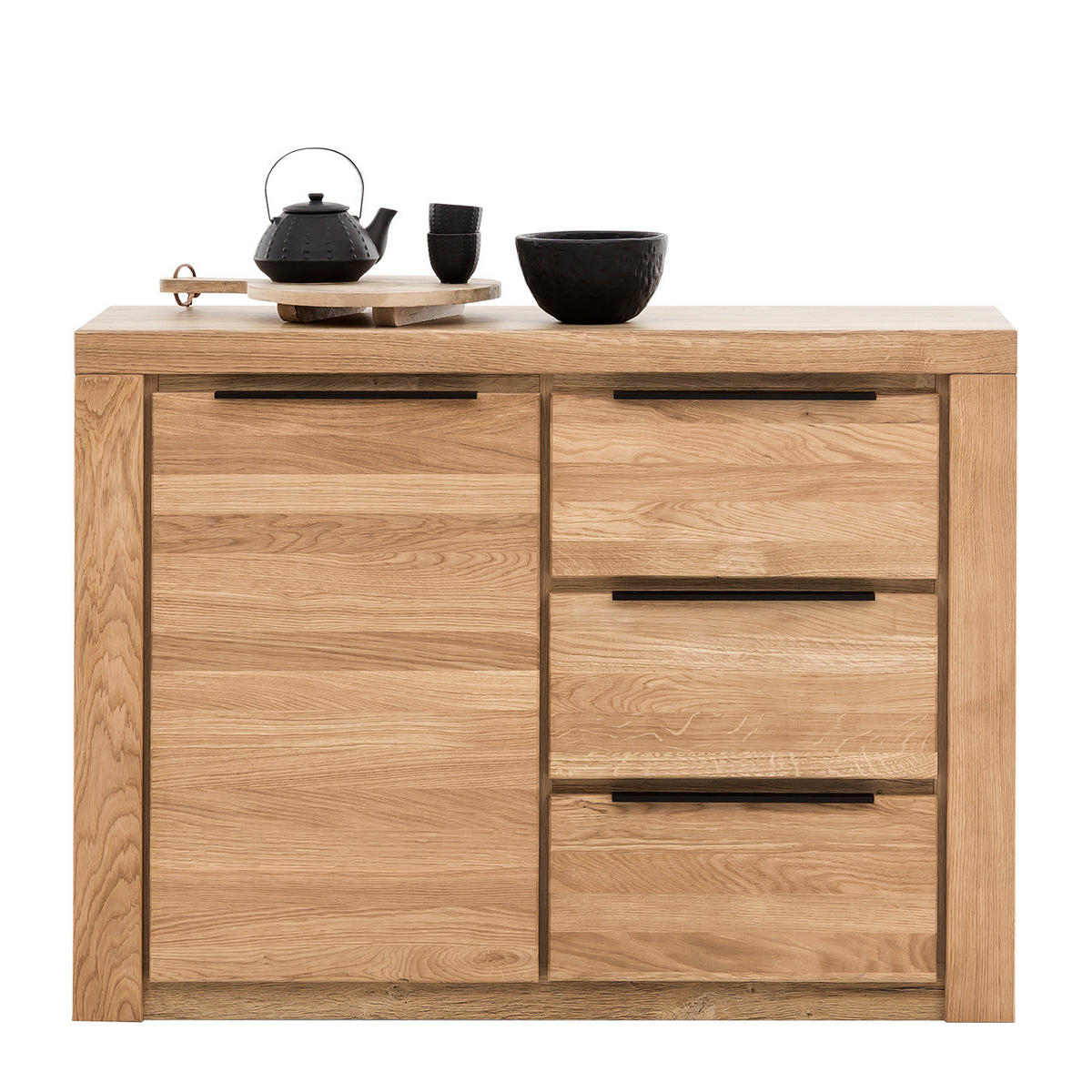 KOMMODE - Eiche teilmassiv - Eiche / Eiche Dekor - Schwarz/Braun, Holz/Holzwerkstoff (108/80/40cm) - home24