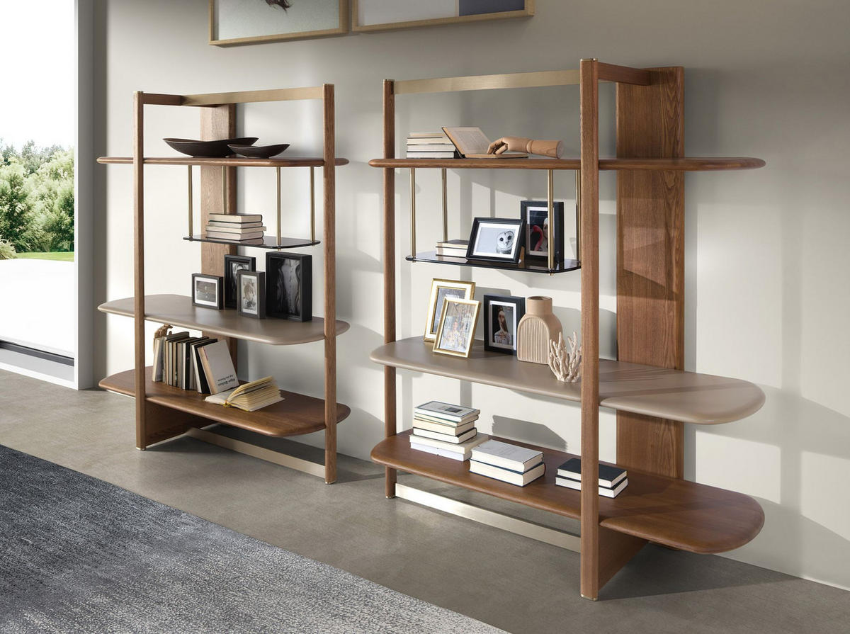 REGAL Linkes rechteckiges aus hellem Nussbaumholz und Holz in Greige-Farbe 140/50/162 cm - Hellbraun/Greige, Glas/Holz (140/162/50cm) - ANGEL CERDA