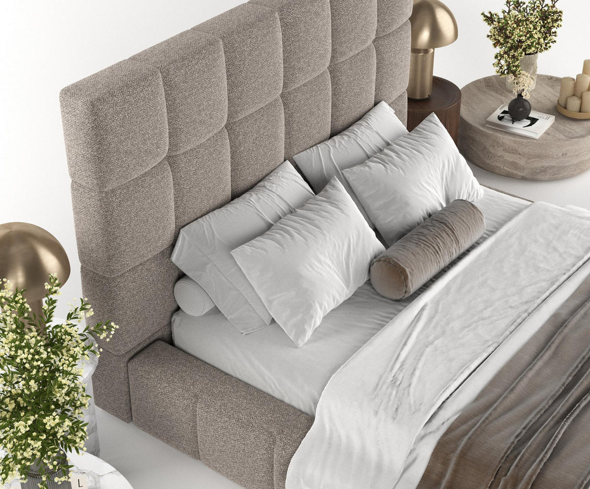 POLSTERBETT Skiathos mit Stauraum 200/200 cm Beige im Bubble Stoff - Beige/Schwarz, Holz/Holzwerkstoff (200/200cm) - AltaBeds