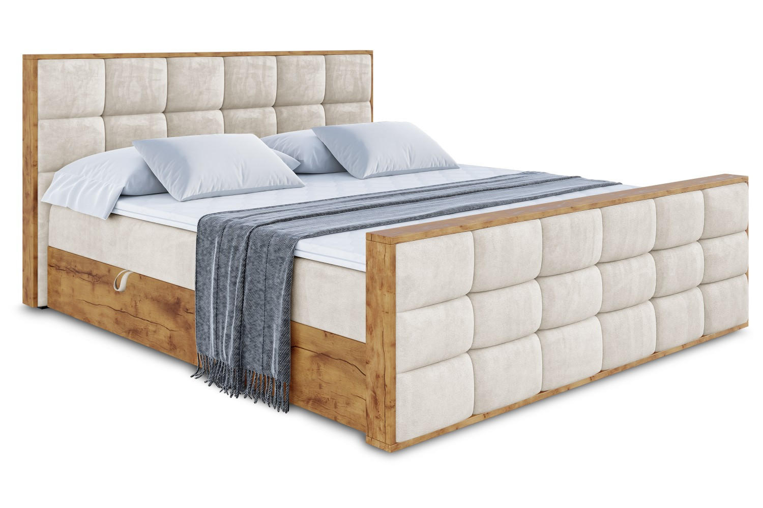BOXBETT mit Matratze H4 und Lattenrost - LOLLI2-Z - 200x200 - Beige Casablanca - Beige, Holzwerkstoff (200/200cm) - ALTDECOR