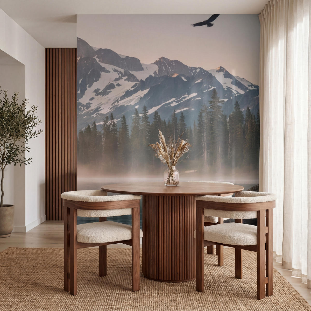 TAPETE - Berge - Wasser - Bäume - 220x260 cm - Multicolor, Papier (220/260cm) - OnlyWow
