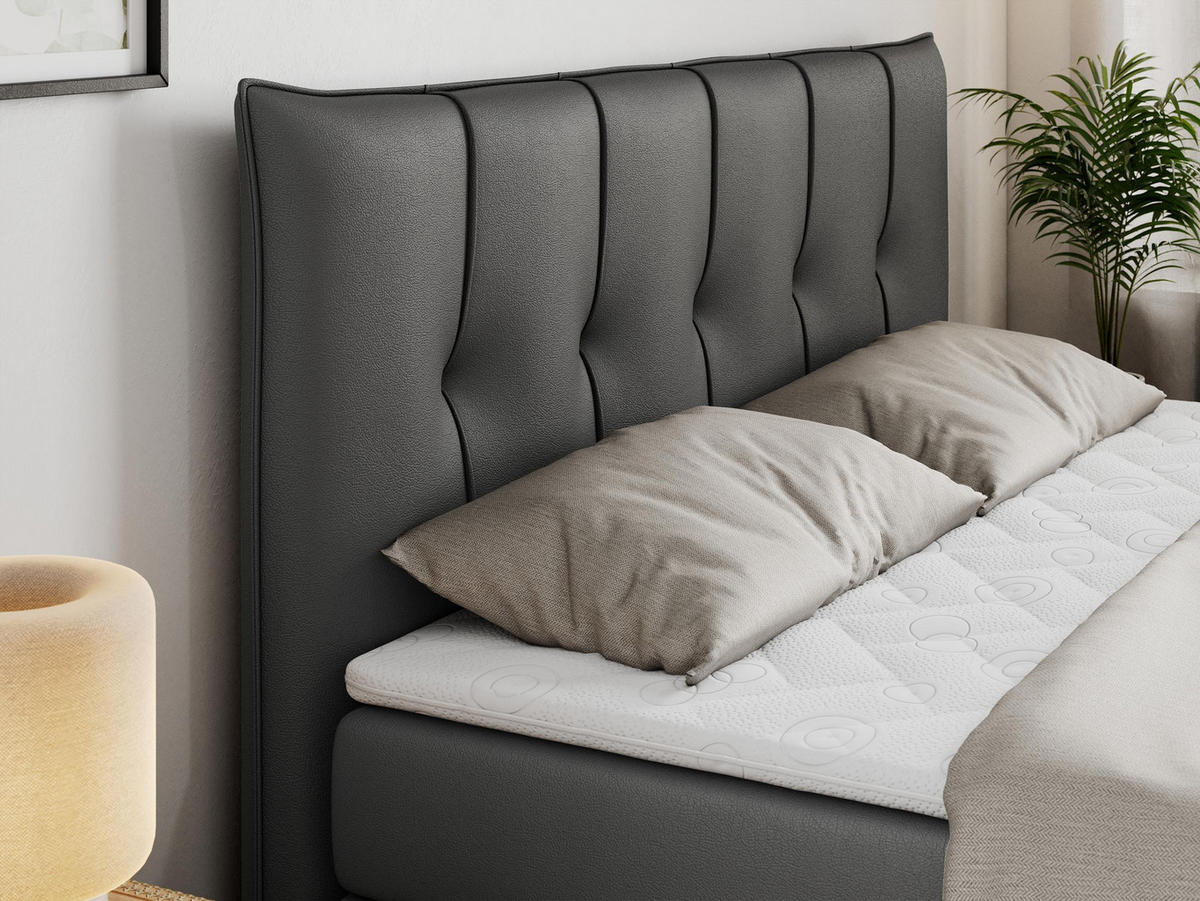 BOXSPRINGBETT PREMIUM 10 KING 140/200 Dunkelgrau Kunstleder - H3 - Dunkelgrau, Holz/Textil (140/200cm) - MKS