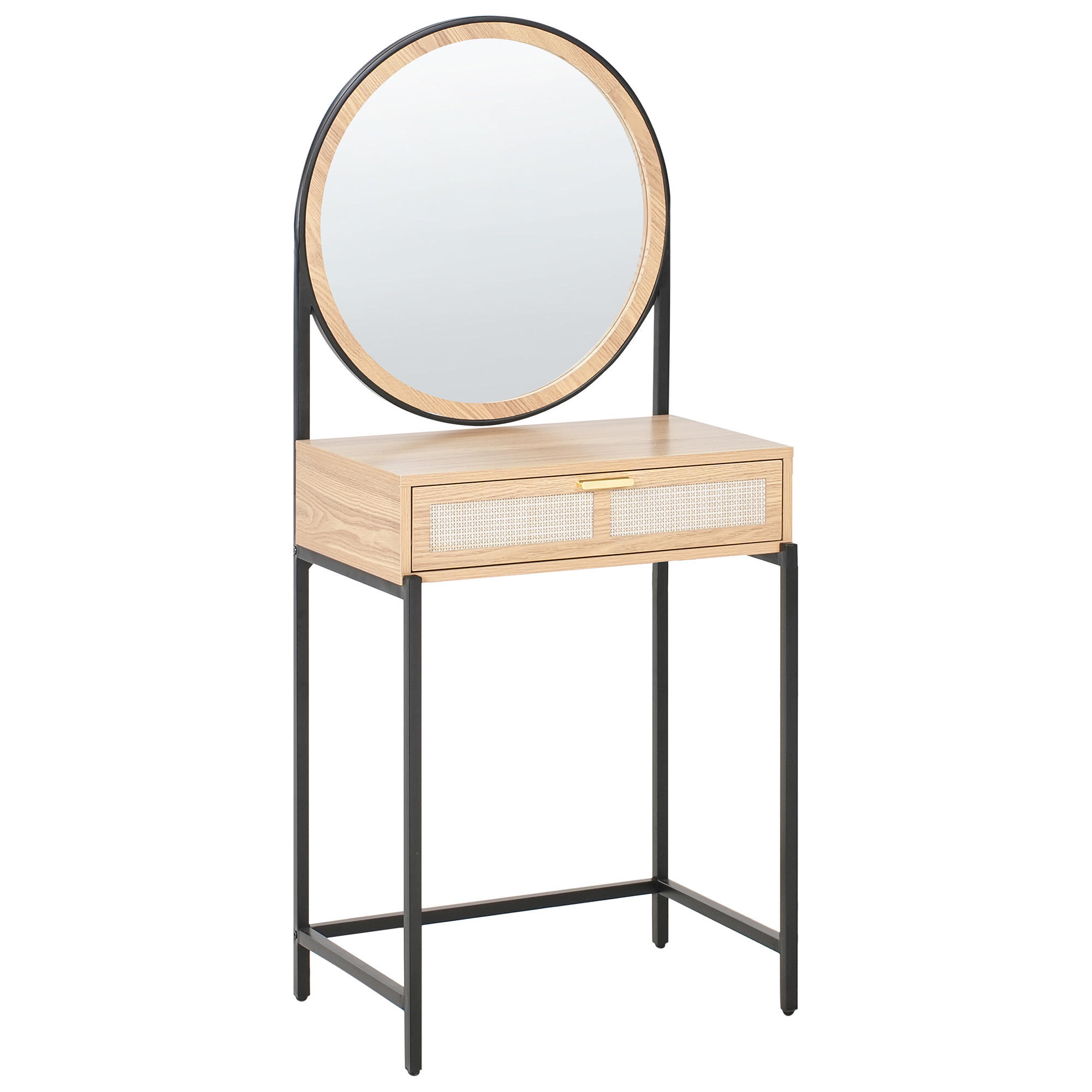 SCHMINKTISCH mit Spiegel Hellbraun Cassiar - Hellbraun, Holzwerkstoff (61/140/36cm) - Beliani
