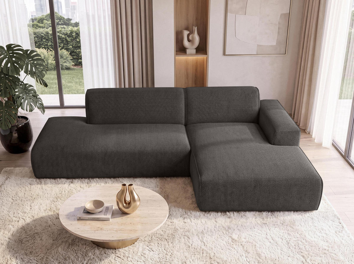 ECKSOFA L Form Didim Duo Graphit 288/162/80 cm – stilvolle kleine Eckcouch Rechts - Graphitfarben/Schwarz, Kunststoff/Textil (162/288cm) - AX Living