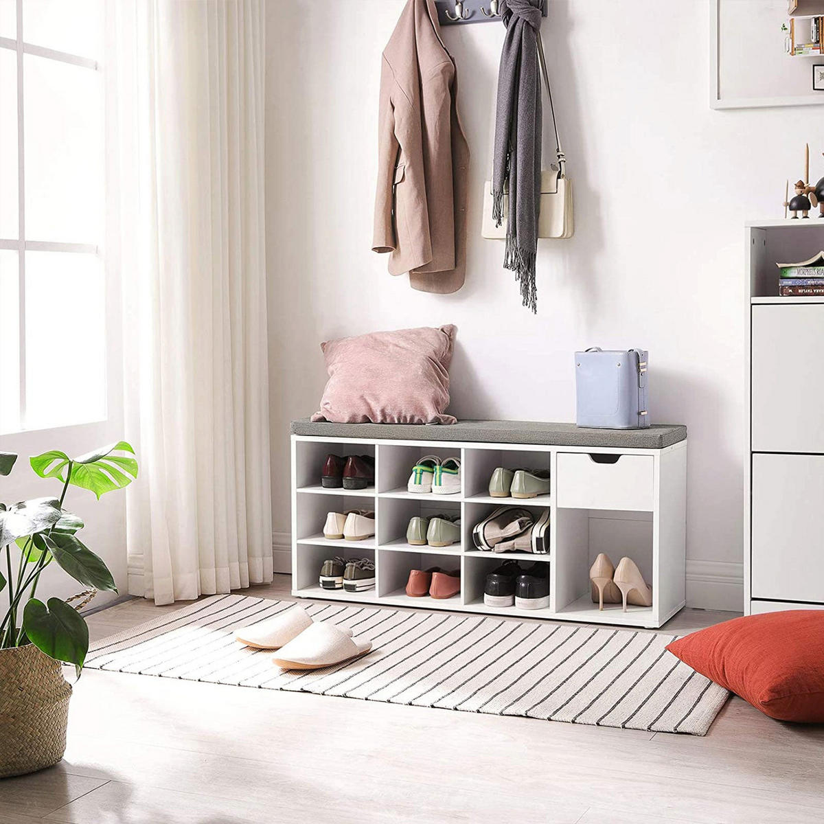 SCHUHBANK - Weiß, Holzwerkstoff (30/48/104cm) - Hansiro