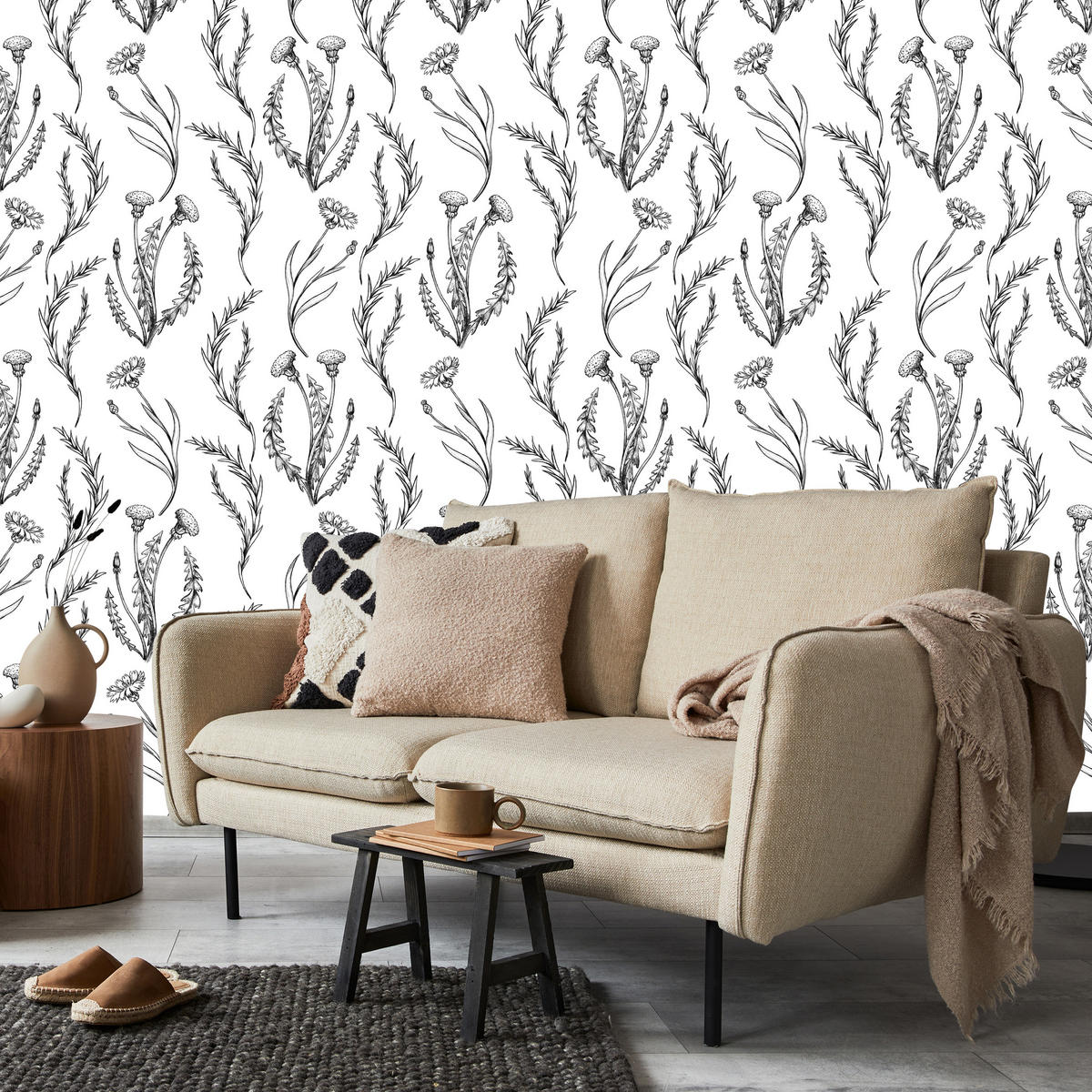 VLIESTAPETE Pusteblumen im Vintage-Stil – Schwarz, Weiß – 50x1000 cm - Schwarz/Weiß, Papier (50/1000cm) - Muralo