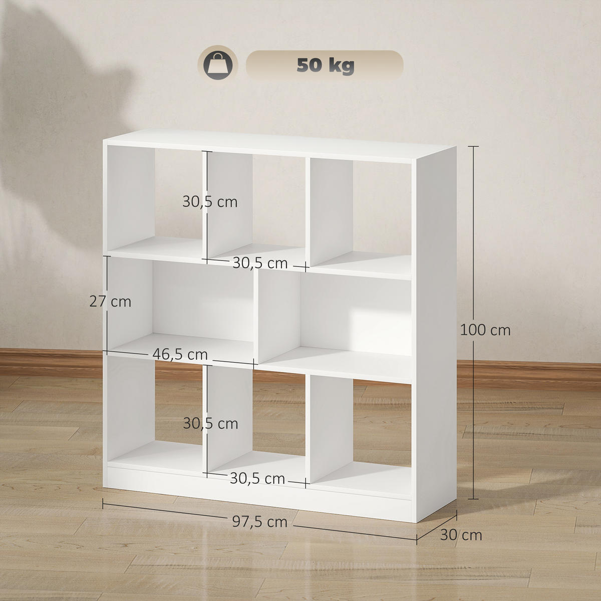 BÜCHERREGAL 3-stöckige Bücherregal Büroregal Home-Office Spanplatte Weiß - Weiß, Holzwerkstoff (30/100/97.5cm) - HOMCOM