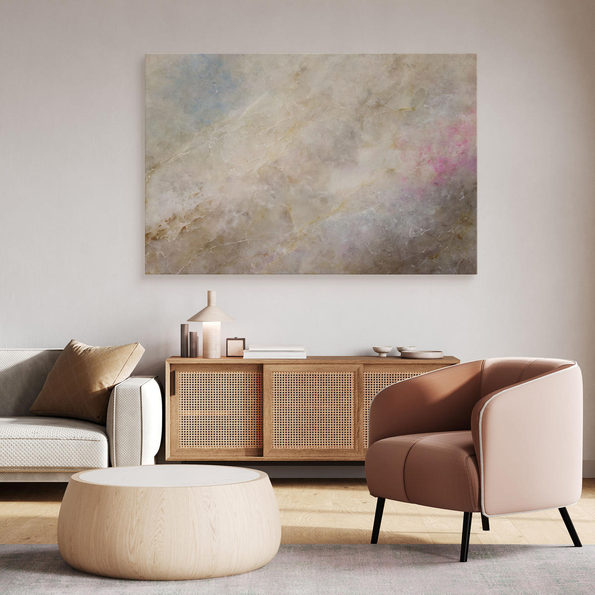 LEINWANDBILD Abstraktion MARMOR Moderne Muster für Wohnzimmer 120/80 cm - Blau/Beige, Textil (120/80cm) - Muralo