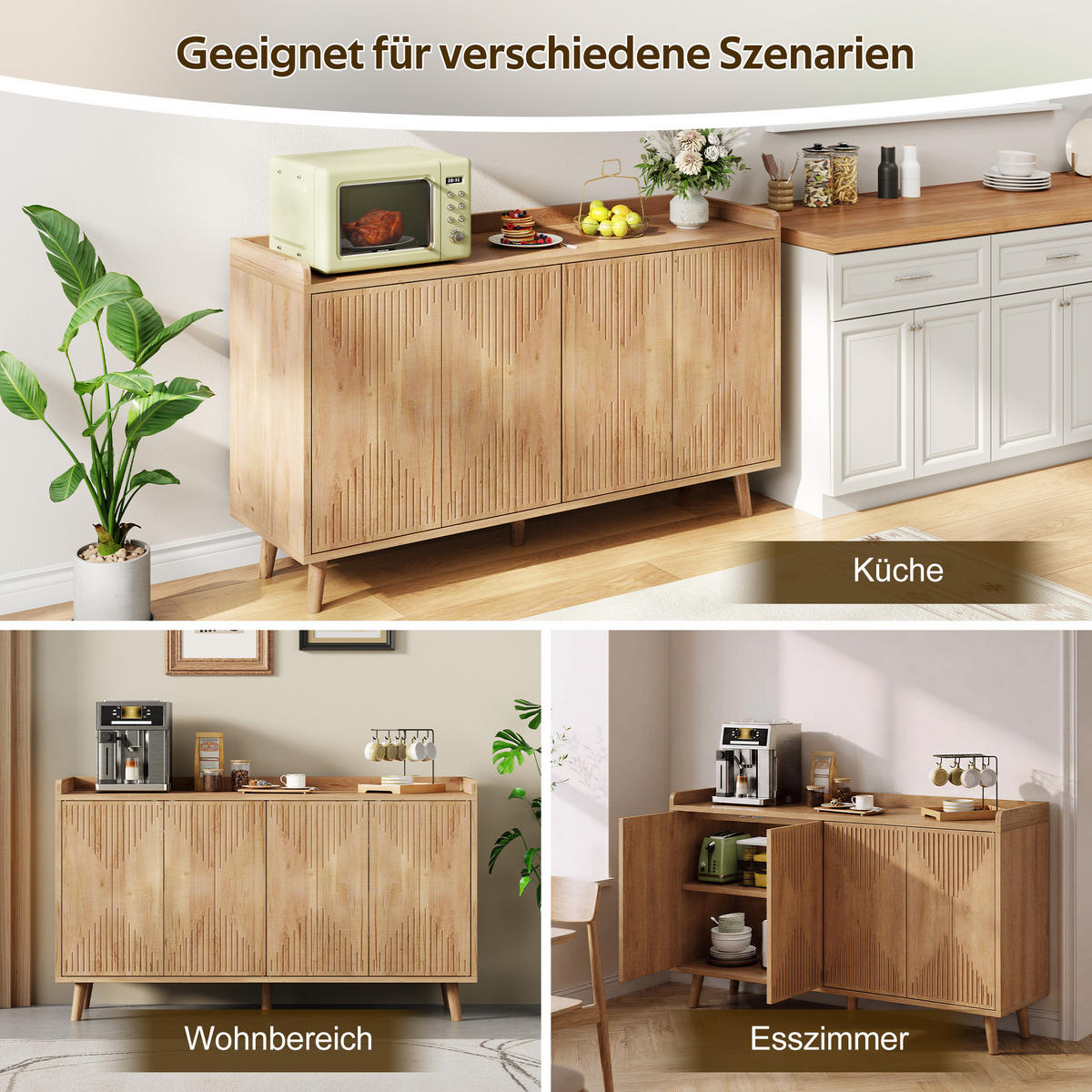 SIDEBOARD DE-38640 140/40/84 cm 4 Türen und verstellbare Böden Natur - Naturfarben, Holzwerkstoff (140/84/40cm) - ComfortXL