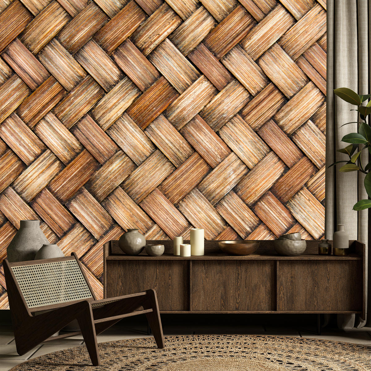 FOTOTAPETE für Küche Weiden Imitation Braune Wand Rustikal Modern 350x256 - Beige/Braun, Papier (350/256cm) - Muralo