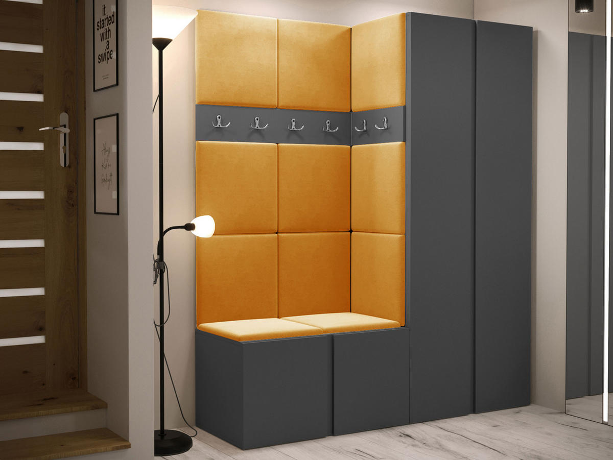 GARDEROBEN-SET Orion III - Graphitfarben/Orange, Holzwerkstoff/Kunststoff (158/186/46cm) - MIRJAN24