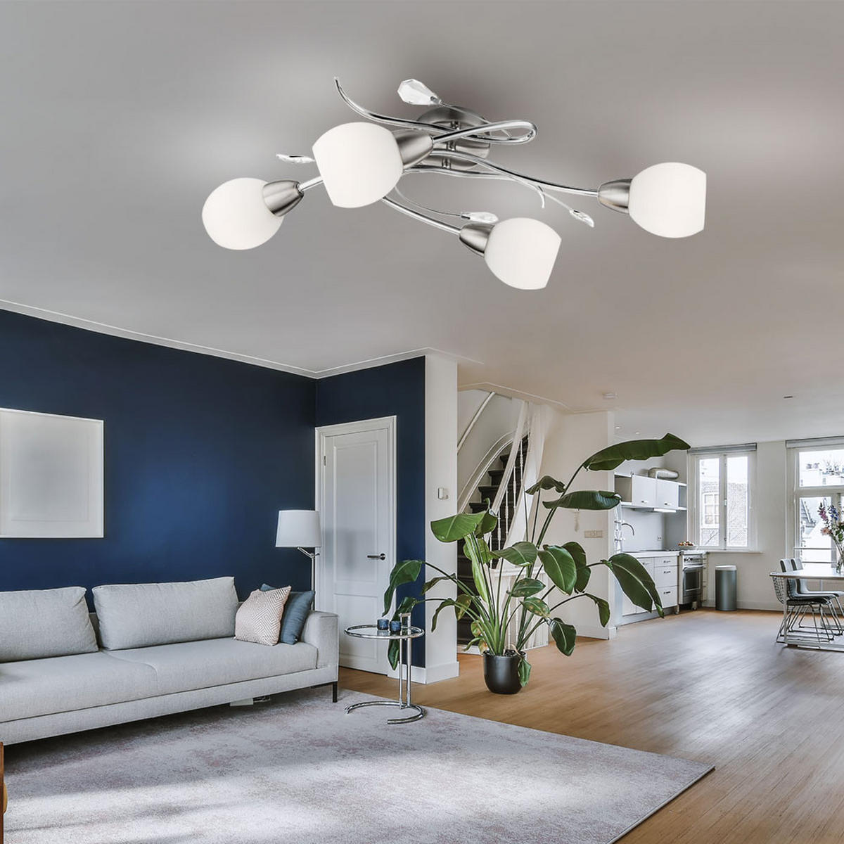 LED DECKENLEUCHTE Metall Silber Kristalloptik - Silberfarben, Glas (70/25/21cm) - Globo Lighting