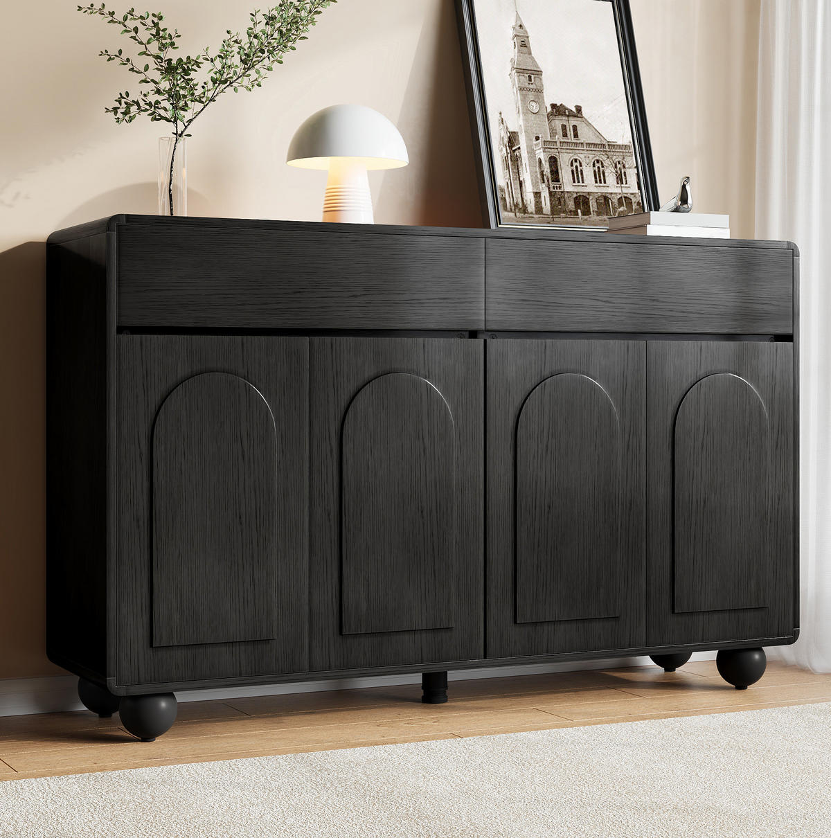 SIDEBOARD 140/38/89 cm schwarz aus MDF mit 2 Schubladen - Schwarz, Holzwerkstoff (140/89/38cm) - OKWISH