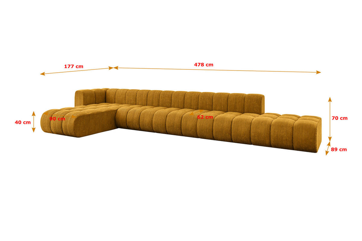 ECKSOFA modulares Sofa Zuvon-L3 - 478x177x70 cm Senfgelb - Currygelb, Holzwerkstoff/Textil (478/177cm) - ALTDECOR