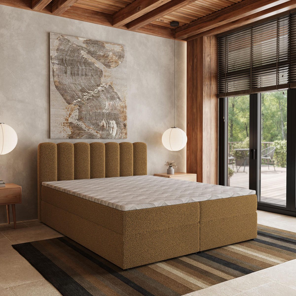 BOXBETT SOLIA 140x200 cm mit Matratze und Topper, H2+H3 - Orange - Orange, Holz (140/200cm) - MASSENO