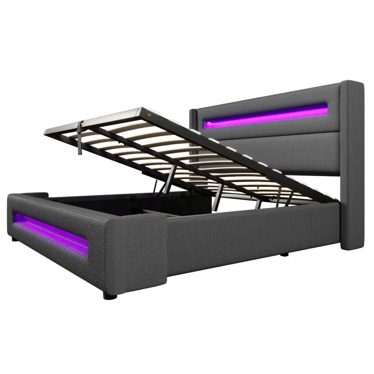 POLSTERBETT 160/200 cm Grau mit LED-Beleuchtung und Stauraumfunktion - Grau, Textil (160/200cm) - OKWISH