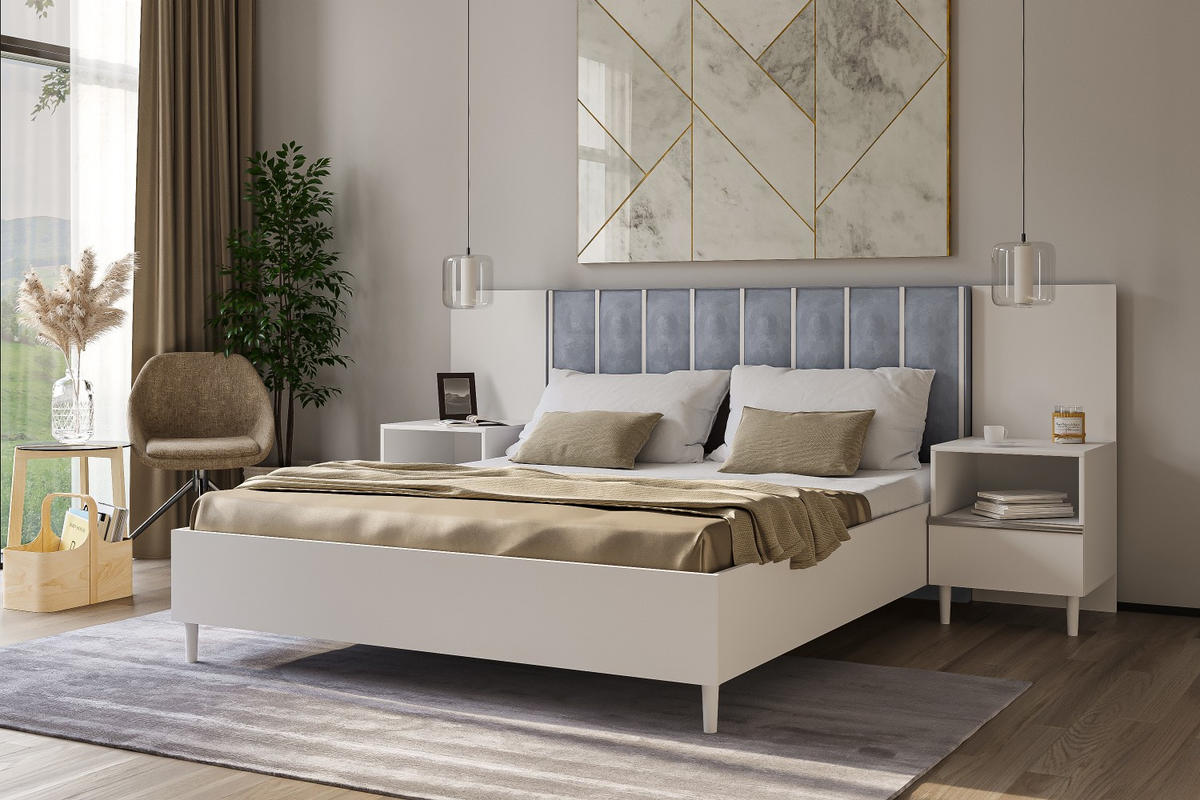 DOPPELBETT Luk I 160/200 cm ohne Matratze, Lattenrost, Bettkasten, weiß, grau - Weiß/Grau, Kunststoff (160/200cm) - Margaret Hadas24