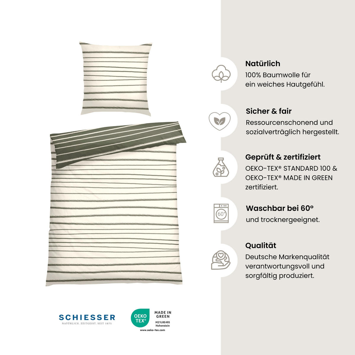 BETTWÄSCHESET Wesley - Renforcé - 2-teilig - 135 x 200 cm - Grün - Grün, Textil (135/200cm) - SCHIESSER