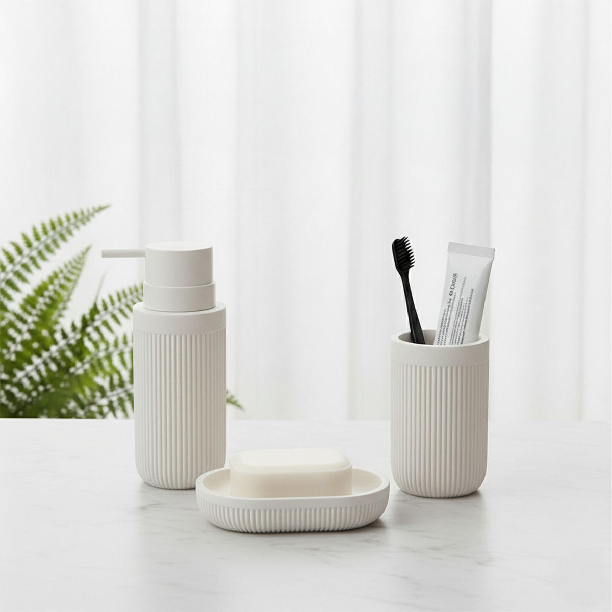 3-TLG.BAD-ACCESSOIRES - Weiß, Kunststoff (6.5/17.5/6.5cm) - Relaxdays